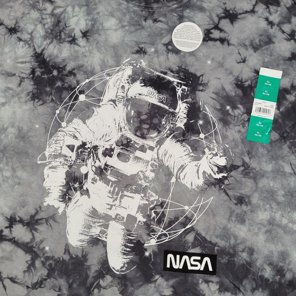 NASA T-Shirt Mens XL Gray Tie Dye Astronaut Graphic Tee Space Design Logo‎